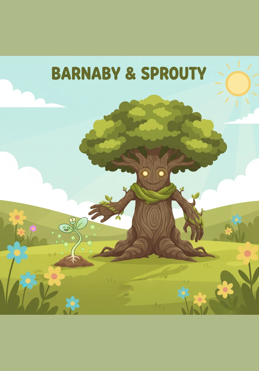 In a vibrant, sun-kissed meadow, a tiny sapling named Sprouty wiggled his two small leaves. He looked at the vast blue sky and dreamed of the day his branches would finally reach up to tickle the passing clouds.
