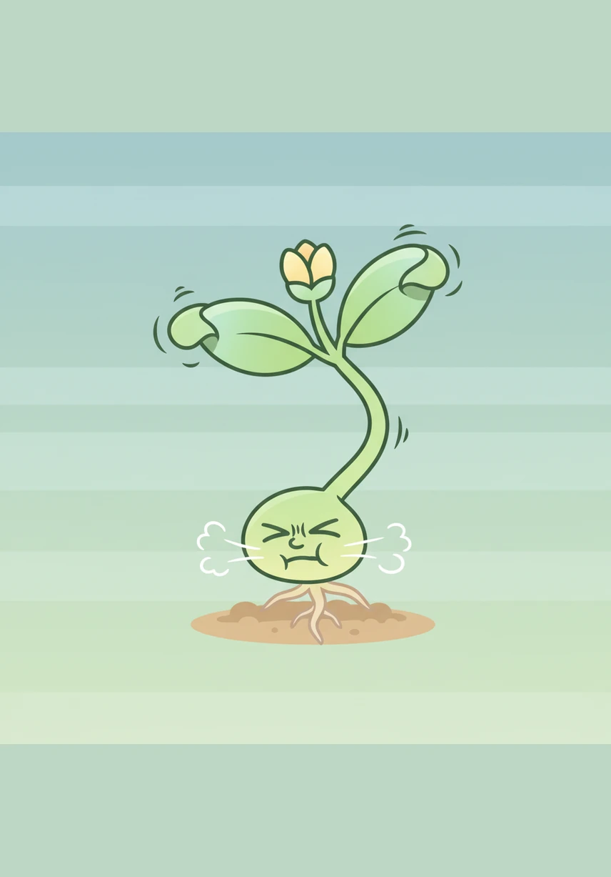 Sprouty tried his hardest to stretch, straining his thin stem until he was breathless, but he remained exactly the same size. He looked down at his tiny roots, wishing they would just hurry up and grow into thick, sturdy anchors.