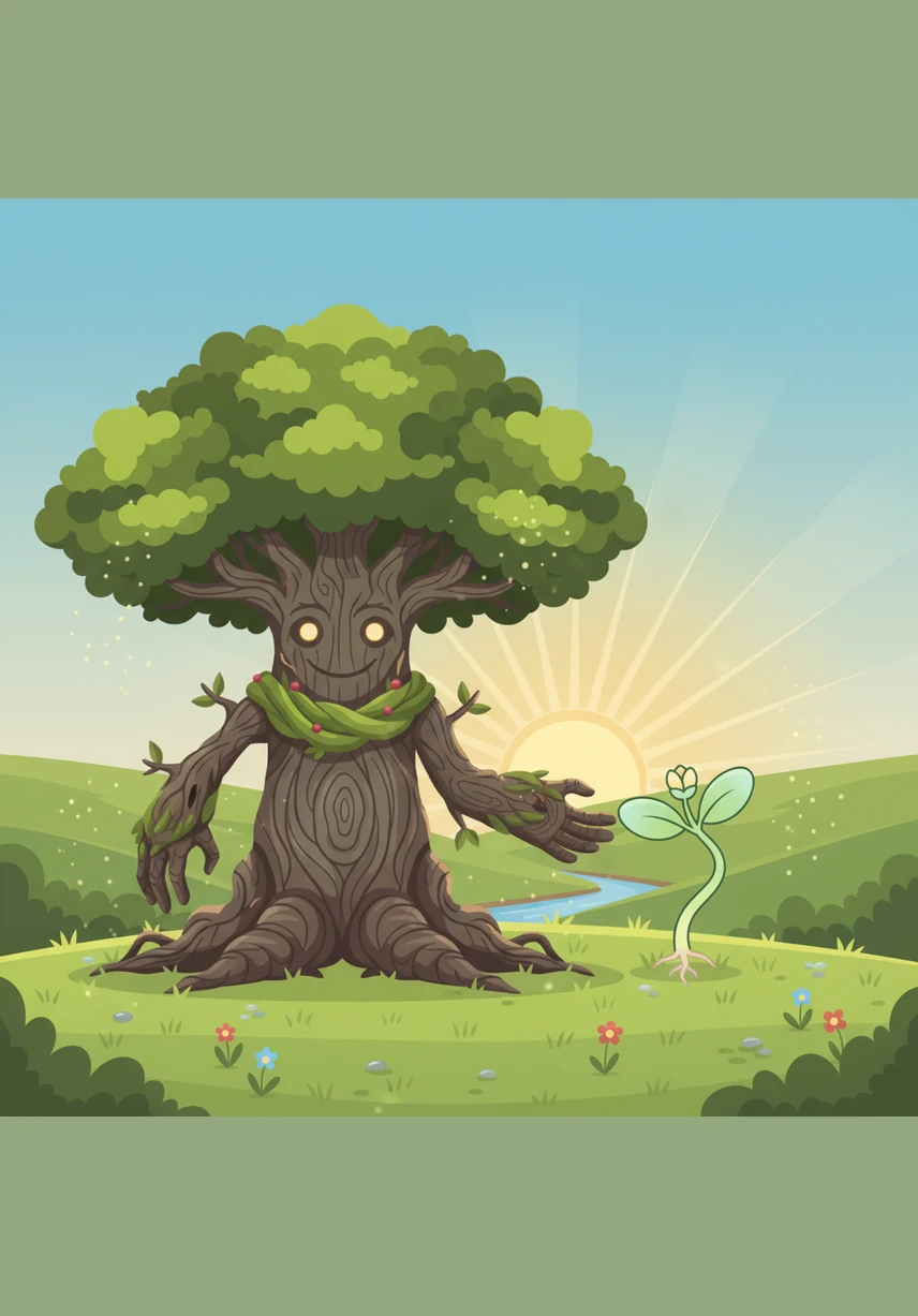 When the sun returned, Sprouty grumbled about being too small to face the world on his own. Barnaby chuckled softly, his leaves rustling like a gentle song, and told Sprouty that every great tree starts with a slow, quiet beginning.