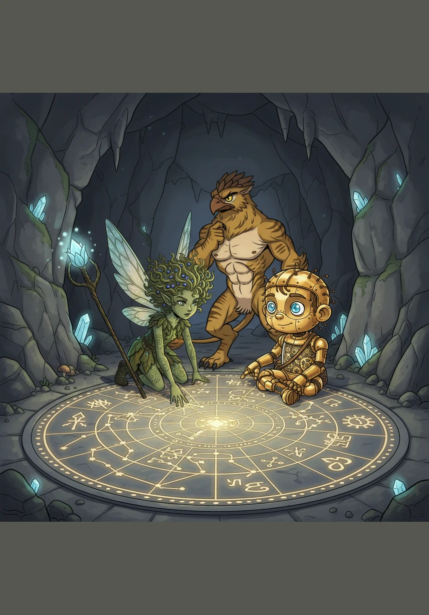 Deep within a hidden mountain alcove, the three friends discovered an ancient stone map etched into the floor. It revealed the location of the Sunken Star, a legendary gem capable of restoring light to all the floating islands. They traced the glowing lines with their fingers, realizing their journey was only just beginning.