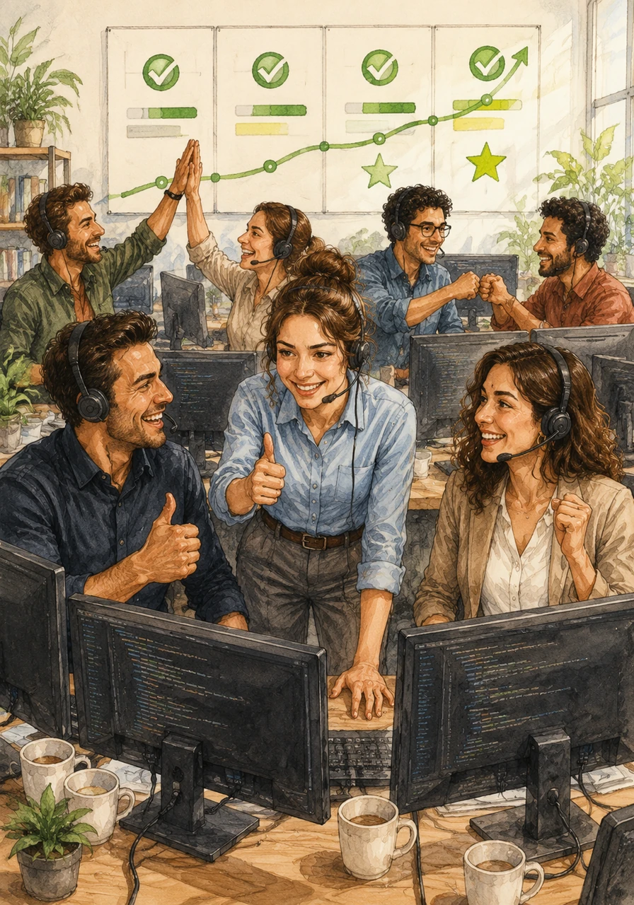 With a crystal-clear roadmap in place, the development room transforms into an energetic hub of synchronized collaboration. Laura and her fellow programmers easily merge their code, sharing instant feedback over their headsets and celebrating quick wins. The previous tension melts away, replaced by the smooth rhythm of an aligned and communicative team.