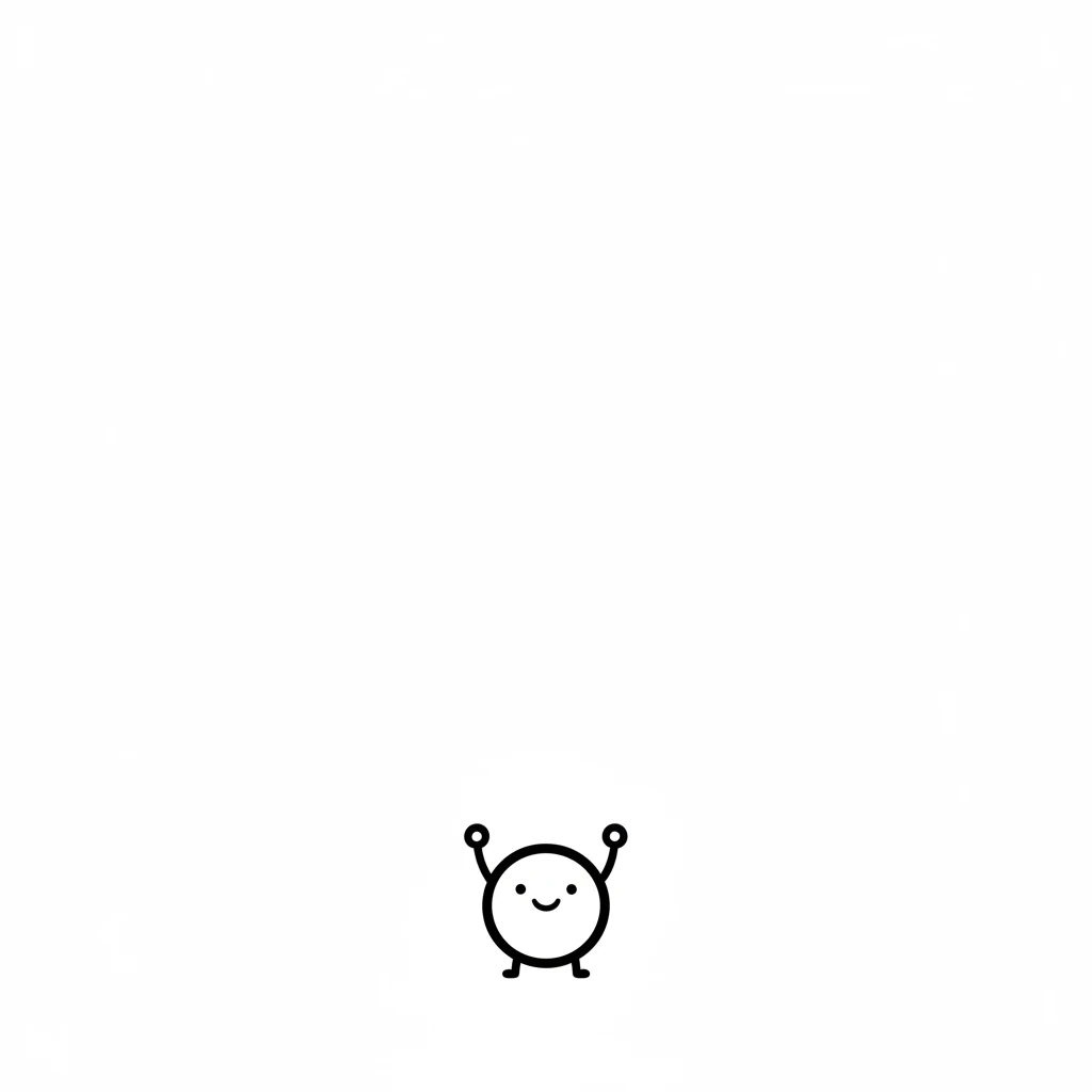 Pip, a tiny, round dot, woke up on a vast, empty white page. It was a brand new day, full of quiet possibilities. Pip stretched its little round self, ready for anything.