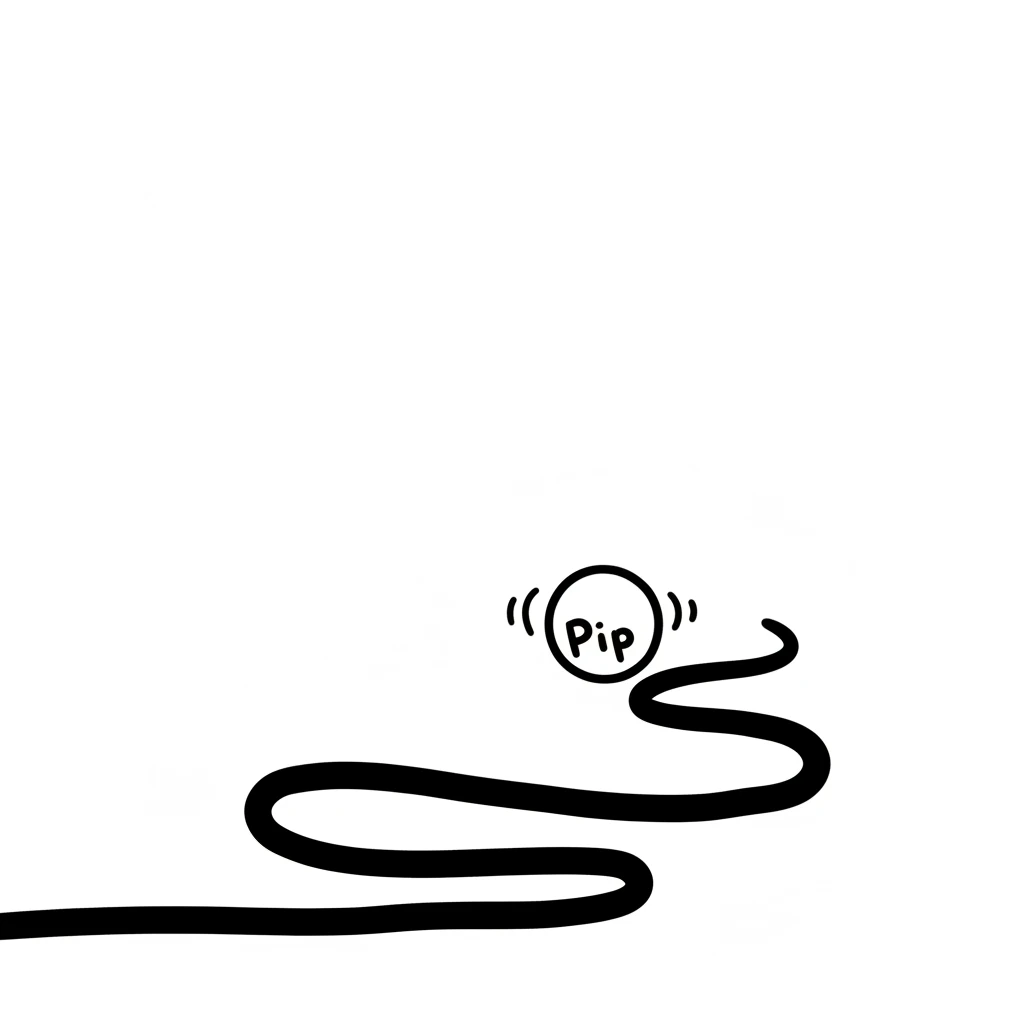 With a determined wiggle, Pip began to roll towards the intriguing line. The line grew bigger and bigger, revealing itself to be a winding path. It seemed to invite Pip to follow.