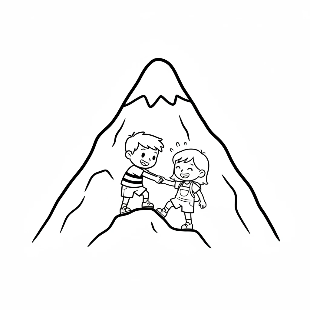 Together, the two friends started to climb the big triangle mountain. Pip helped Block over a tricky bump, and Block gave Pip a boost. They laughed as they moved slowly upwards.