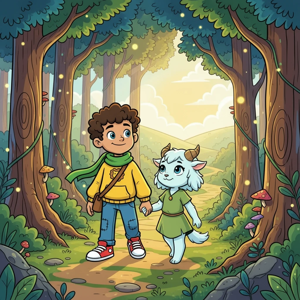 Leaving the forest, Leo walked hand-in-hand with Lumi. The forest no longer seemed scary, but instead, a place of wonder and possibility. Leo understood that the day fear became small wasn't about the forest, but about the courage he found within himself, a courage he knew would always be there.