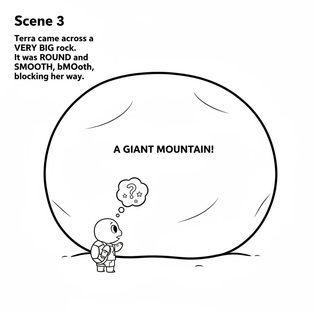 Soon, Terra came across a very big rock. It was round and smooth, blocking her way. She wondered if she could ever get past it. The rock seemed like a