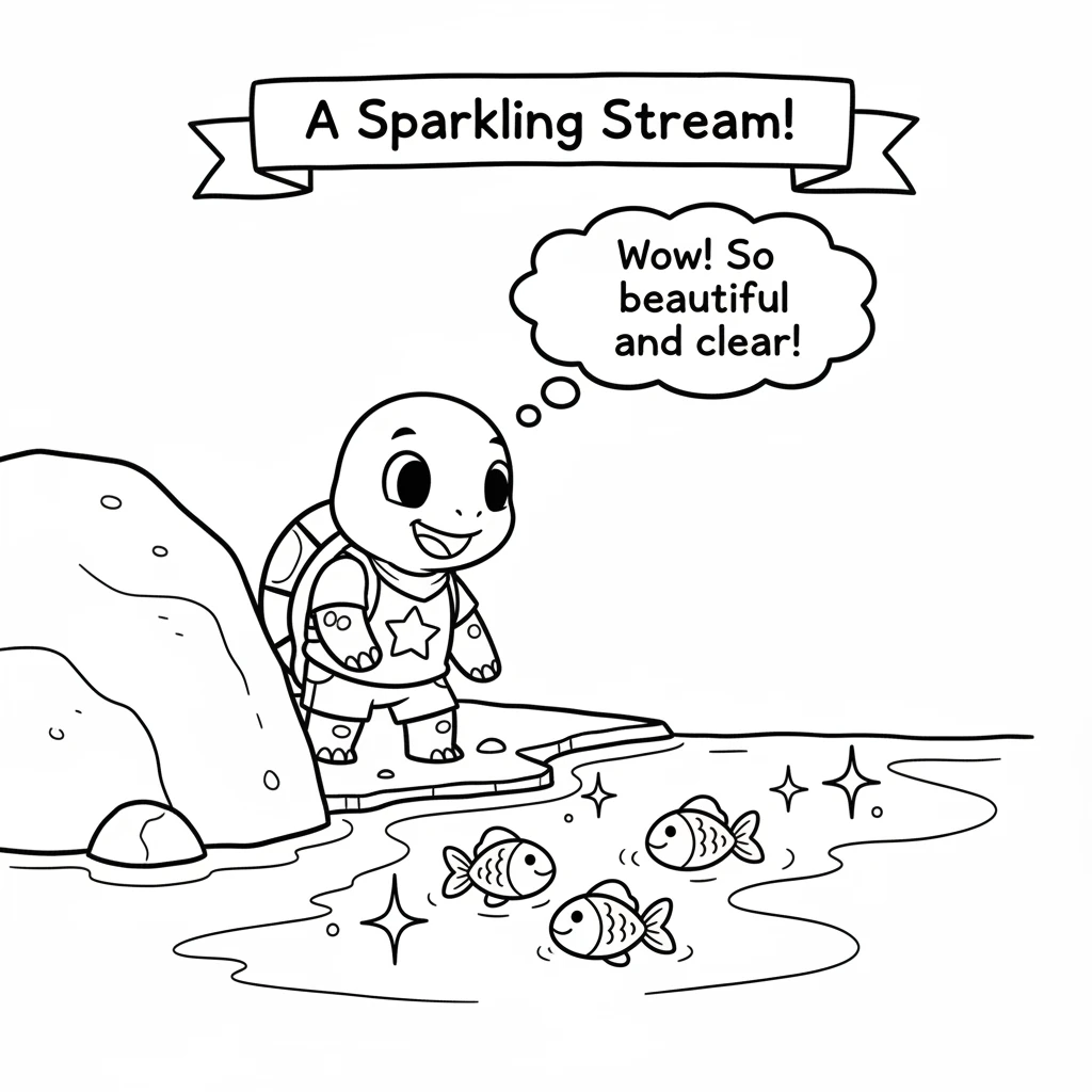 On the other side of the rock, Terra discovered a sparkling stream! Little fish swam by, wiggling their tails. The water looked so clear and inviting.