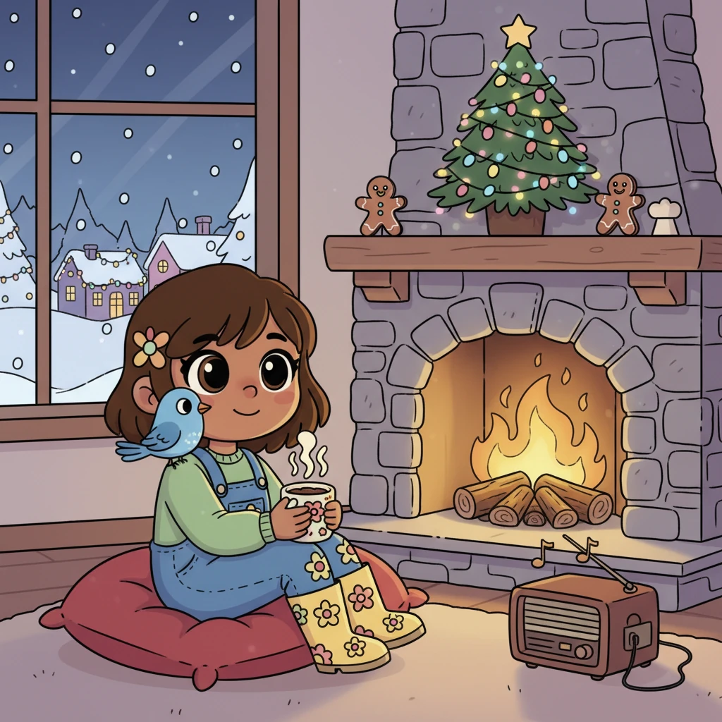 December wrapped the world in a blanket of soft, white snow, transforming everything into a sparkling wonderland. Twinkling lights adorned houses, and the scent of gingerbread filled the air. Pip snuggled by a warm fireplace, listening to carols and feeling the festive spirit all around her. It was a time for joy, family, and reflection.