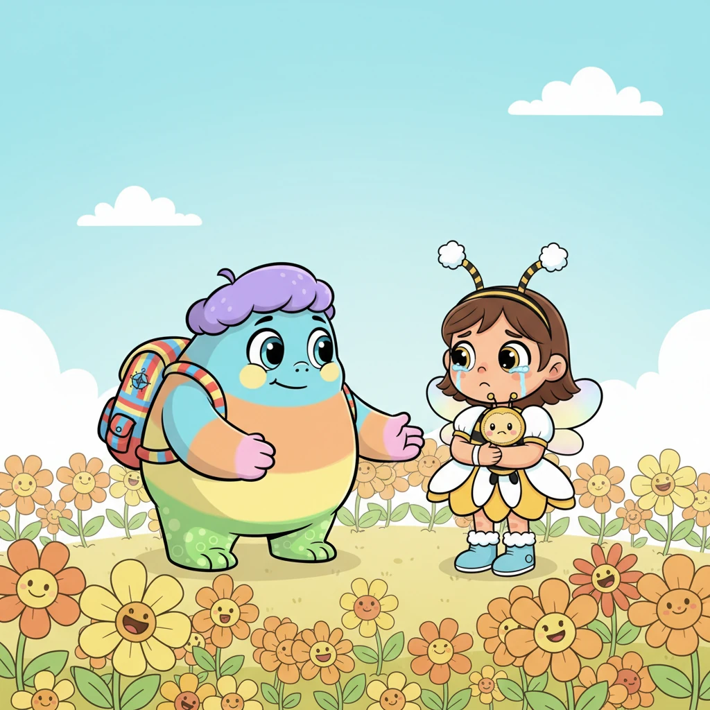 Cocolosul, cu inima plină de bunătate, a liniștit-o pe Mita: „Nu mai plânge, te voi ajuta să-ți găsești săculeții!”. Mita, neîncrezătoare, a oftat: „Am căutat peste tot, dar toate florile sunt la fel și mi-e atât de greu”.