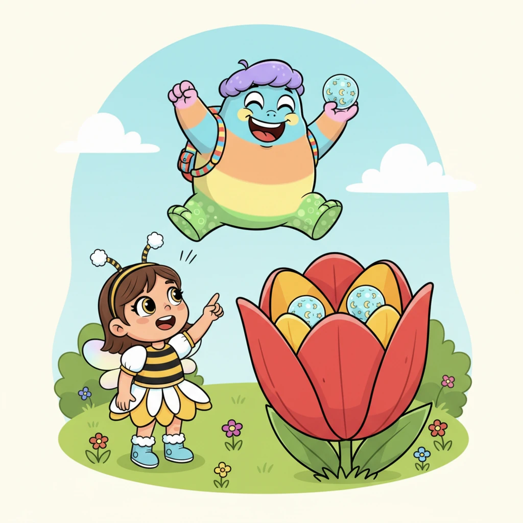 „I-am găsit!”, a exclamat Cocolosul, sărind în sus de bucurie, exact când speranța Mitei părea să se stingă. „Uite, sunt aici, în laleaua asta! Probabil i-ai uitat când te-ai odihnit la umbra ei.”