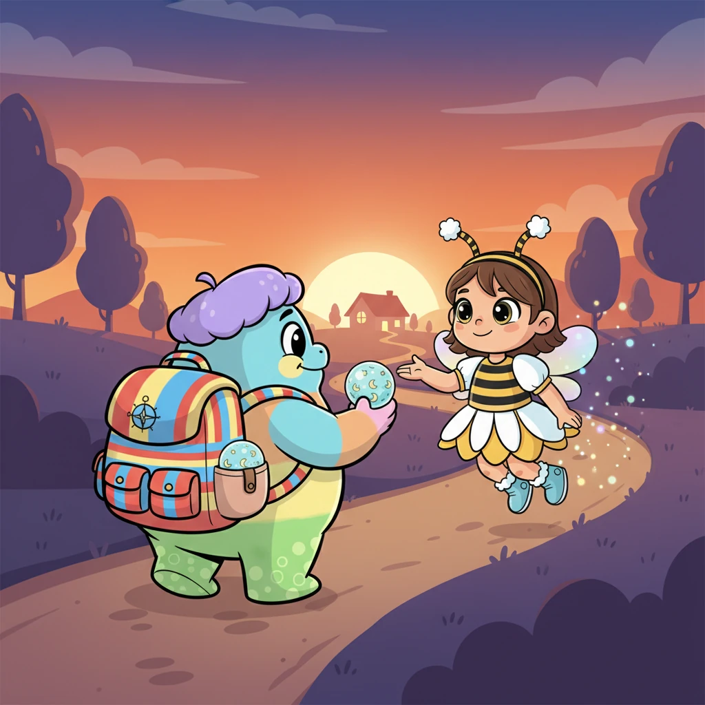 „Ai grijă de ea, Cocolosule, și când vei avea nevoie de mine, suflă peste ea și voi apărea imediat!”, a promis Mita. Cocolosul a mulțumit pentru cadoul prețios și l-a pus cu mare grijă în traistuță, îndreptându-se spre casă, pe măsură ce soarele apunea lăsând loc întunericului.