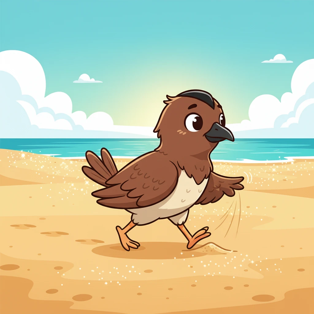 The sun beat down, making the sand shimmer like a thousand tiny diamonds. Mali's feet left delicate prints as she continued her important search.