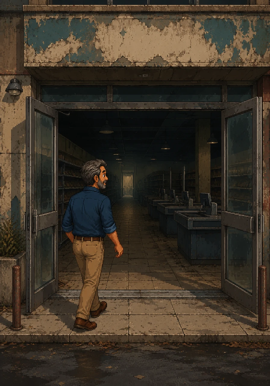 Arjun walked down the familiar street, noticing the faded signage of a large retail supermarket that used to be bustling with shoppers. Intrigued by the open doors but quiet atmosphere, he decided to step inside, unaware that the traditional storefront had quietly closed down.