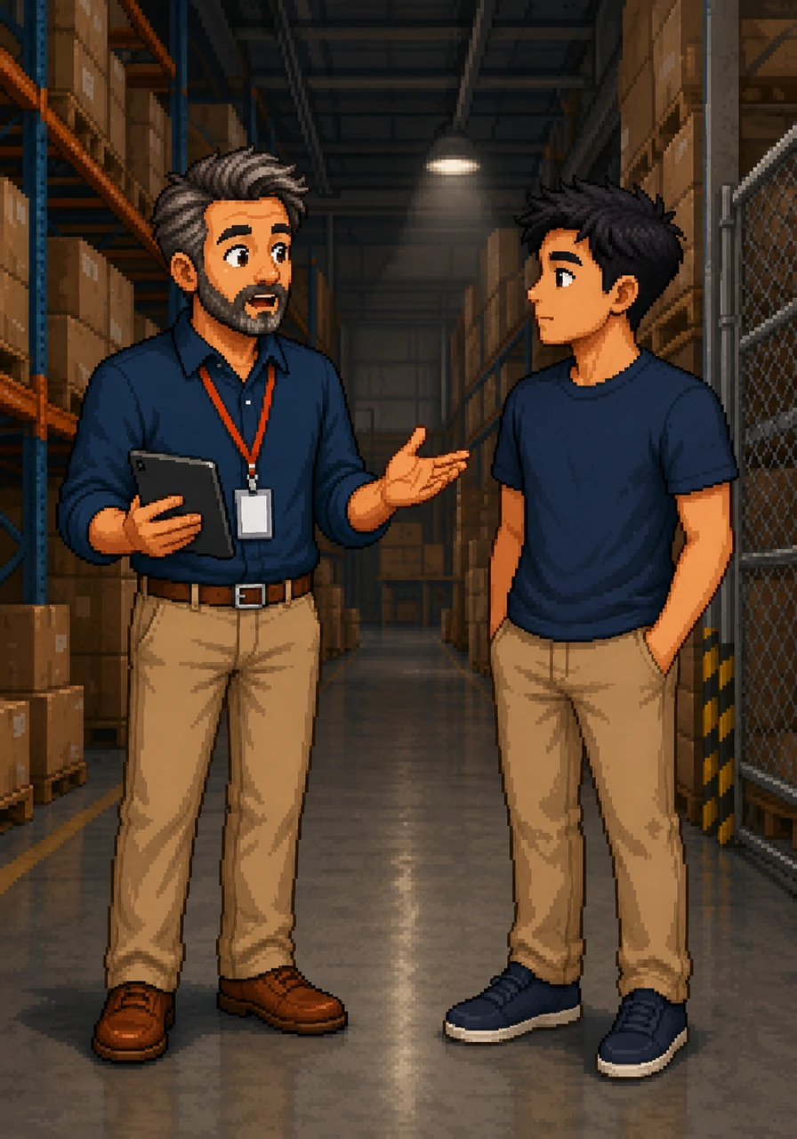 A middle-aged man wearing a lanyard and holding a digital tablet noticed Arjun walking down the aisle. He approached with a look of mild surprise and politely enquired what Arjun was looking for in the restricted space.