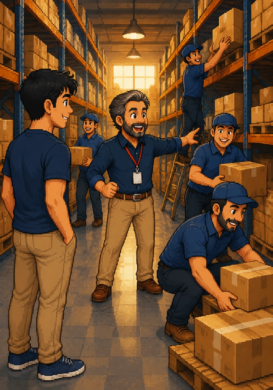 Arjun watched as the manager and the delivery team sprang into action, quickly and cheerfully gathering the items from the high shelves. The gloomy warehouse suddenly felt alive with energy, purpose, and shared camaraderie.