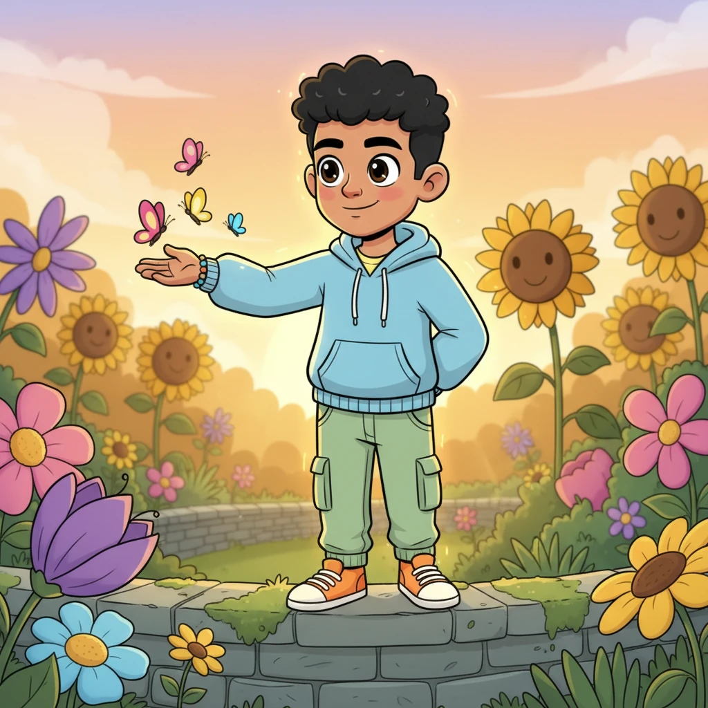 As two years pass, Khalid's world transforms; his energy shifts, his focus sharpens, and a new kind of inner radiance glows within him. He moves with a newfound lightness, attuned to the subtle rhythms of their shared universe. His posture is confident, his eyes bright with contentment.