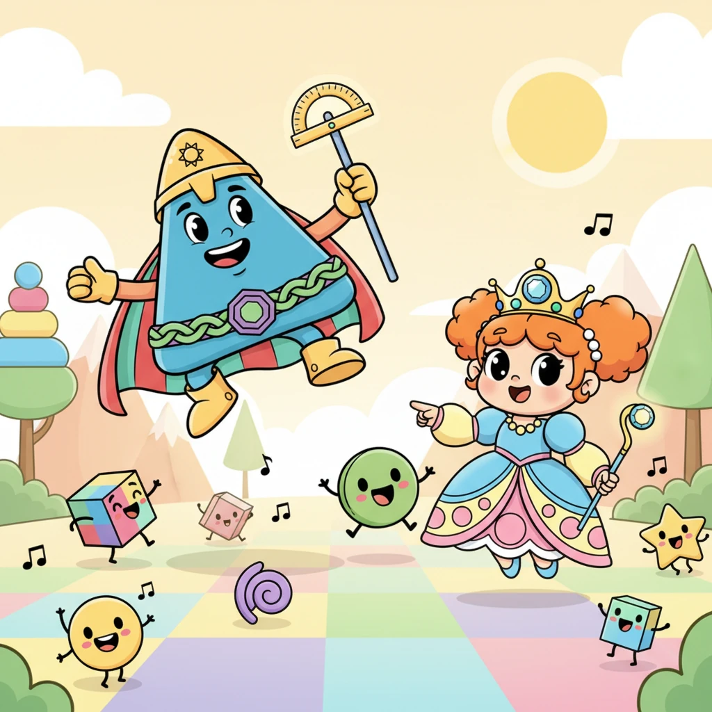 Геометрия әлемінде жарқын және көңілді пішіндер тату-тәтті өмір сүрді. Олардың арасында батыл Ұшбұрыш батыр, дана Шаршы патша және мейірімді Дөңгелек ханшайым бар еді. Әр таң олардың патшалығында күлкі мен қуанышқа толы болатын, барлық пішіндер бір-бірімен ойнап, ән салатын. Олардың әлемі әртүрлі түстермен жарқырап, әр бұрышында керемет көріністер болатын.