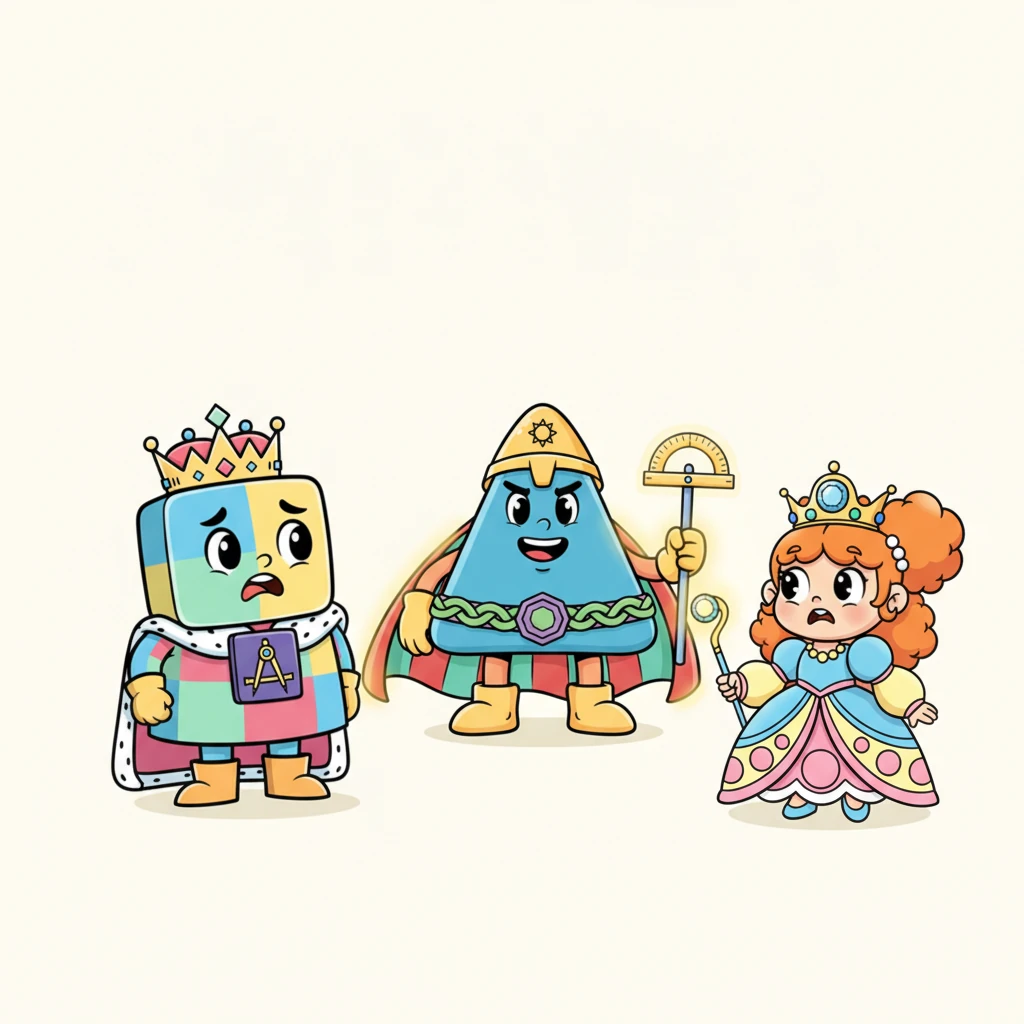 Шаршы патша мен Дөңгелек ханшайым қатты уайымдады. Олардың жүздерінен күлкі кетіп, орнына алаңдаушылық пайда болды. Сол кезде батыл Ұшбұрыш батыр алға шығып, былай деді: 'Мен Түзу сызық жігітті табу үшін бар күшімді саламын!' Оның үш бұрышы батылдықпен жарқырады.