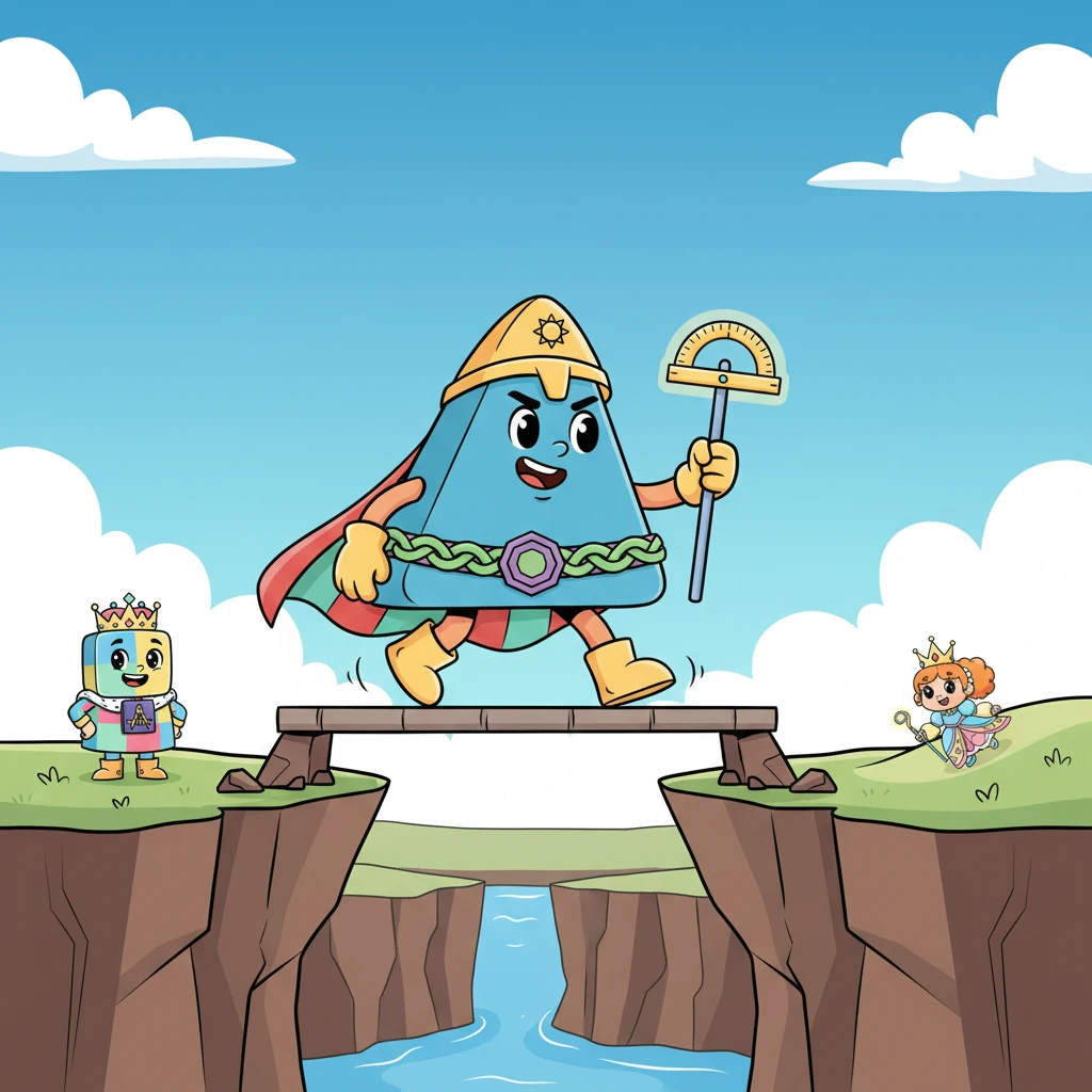 Сапары барысында Ұшбұрыш батыр бірнеше рет қиындықтарға тап болды. Бірде ол үлкен ойықтың алдында тұрды, бірақ өзінің үшбұрышты қасиеттерін қолданып, екі қабырғасын тіреуіш етіп, үшінші қабырғасын көпір ретінде пайдаланып, өтті. Ол доңғалақтың қалай домалайтынын және шаршының қалай тұрақты тұратынын еске түсірді.