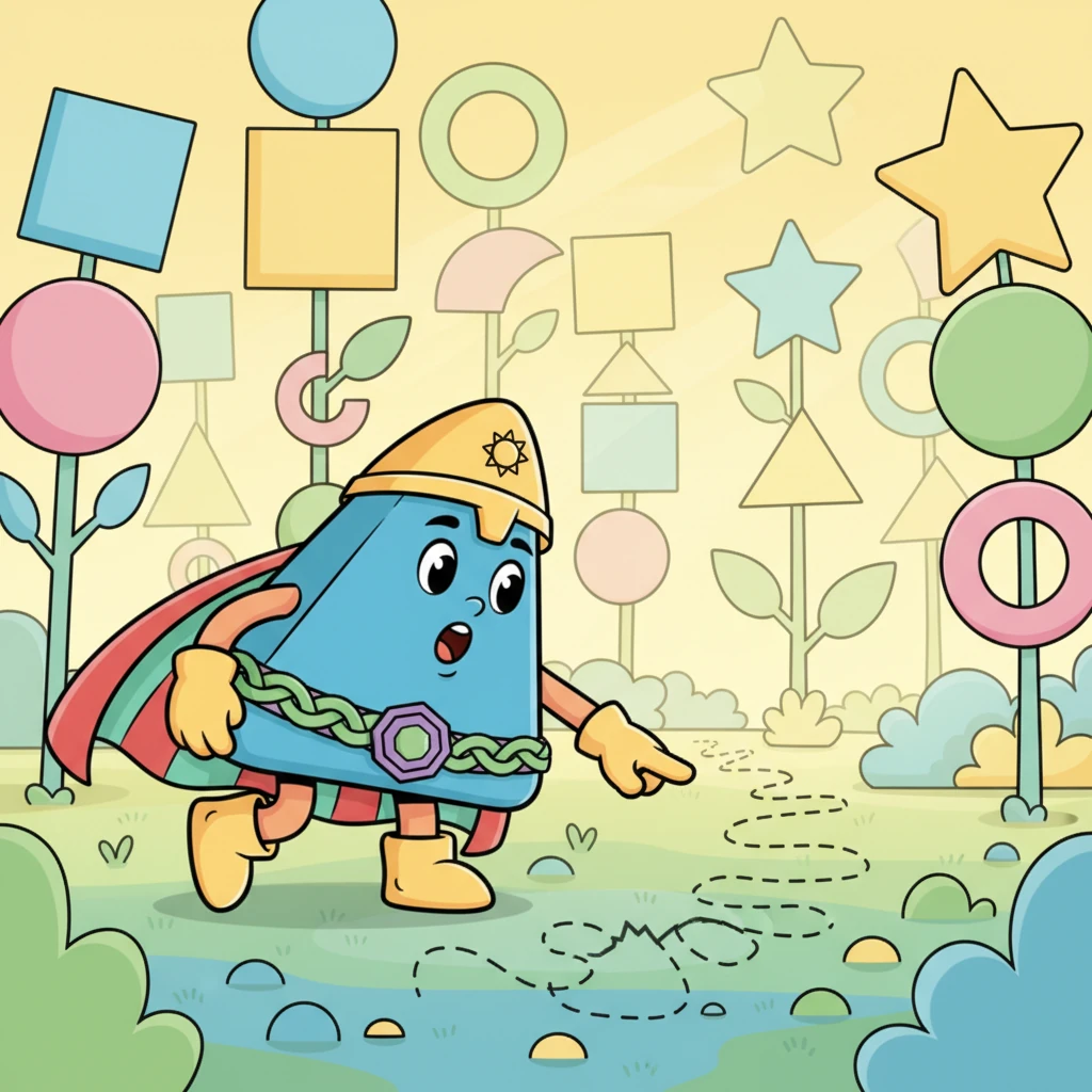 Көп іздегеннен кейін, Ұшбұрыш батыр жерде жатқан үзік-үзік сызықтарды тапты. Олар Түзу сызық жігіттің ізі сияқты еді, бірақ олар бұралаң және шатасып кеткен болатын. Бұл іздер оны орманның тереңіне қарай жетеледі, мұнда ағаштардың орнына түрлі пішіндер өсетін.