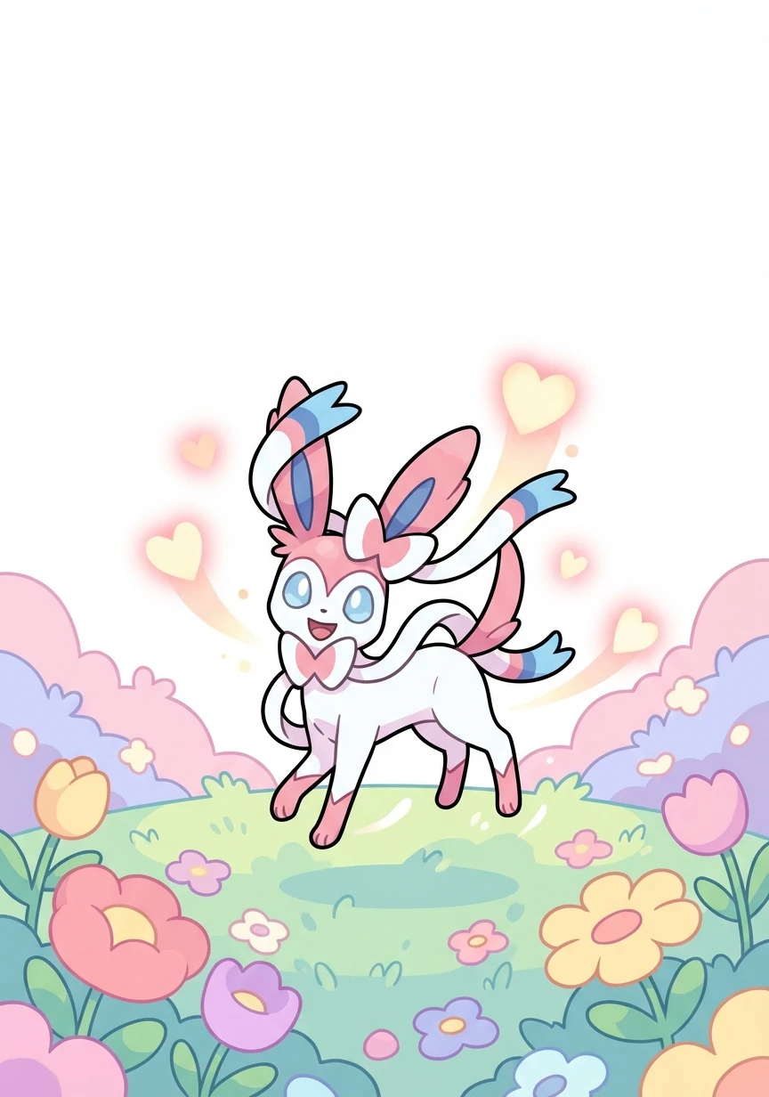 Un Sylveon Shiny, con sus lazos azules y rosas, irradia alegría y amor, conectando con el corazón de cada espectador.