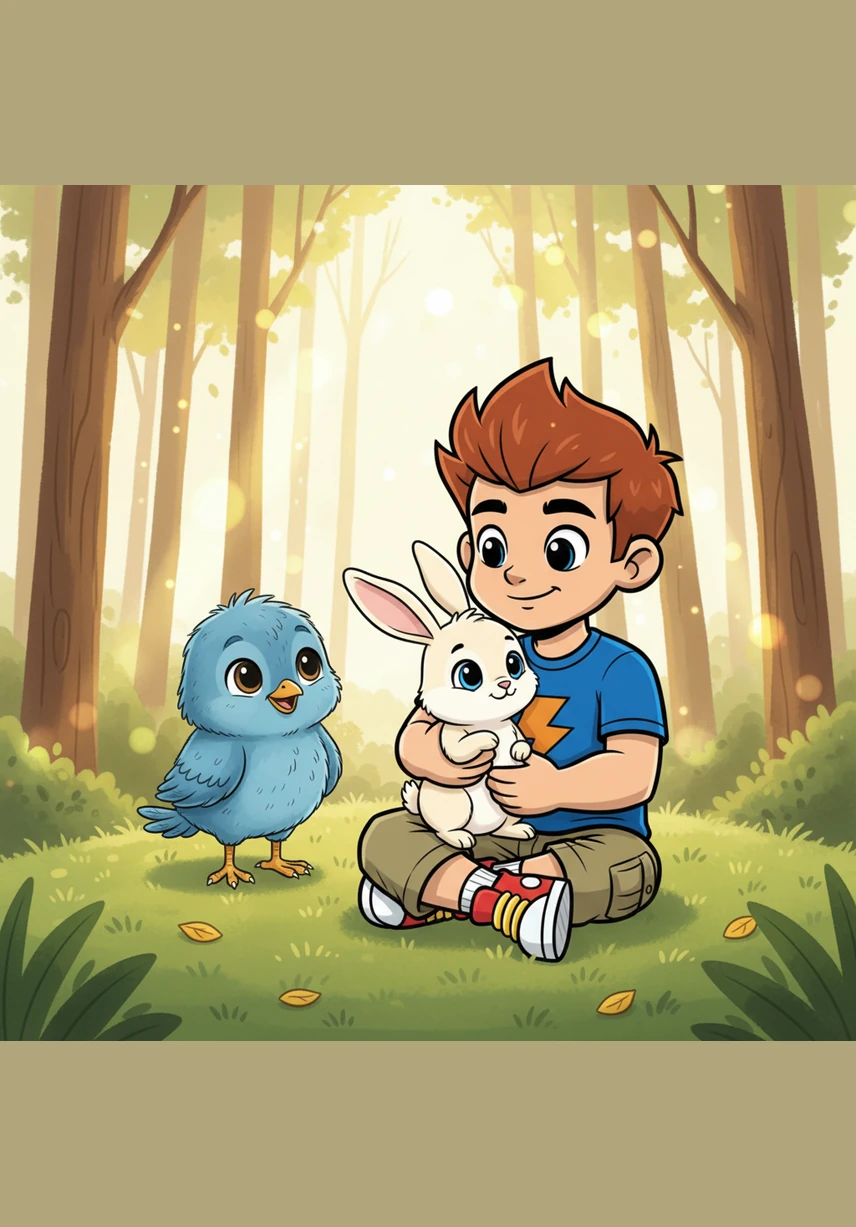 In a sun-drenched clearing, he discovered a patch of silver berries that sparkled like tiny stars on the bushes. He sat down to rest, sharing a few of his crackers with a friendly rabbit that hopped out from the ferns.