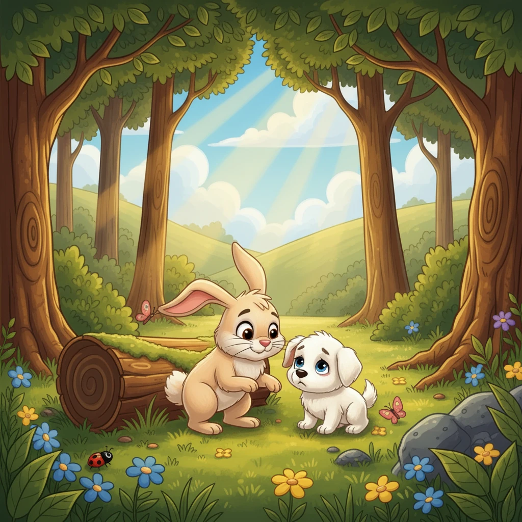 Күшік, оның аты - Күшік екенін айтты. Ол жоғалып кеткенін және үйін таба алмай жатқанын айтты. Көжек Күшікке көмектесуге уәде берді.