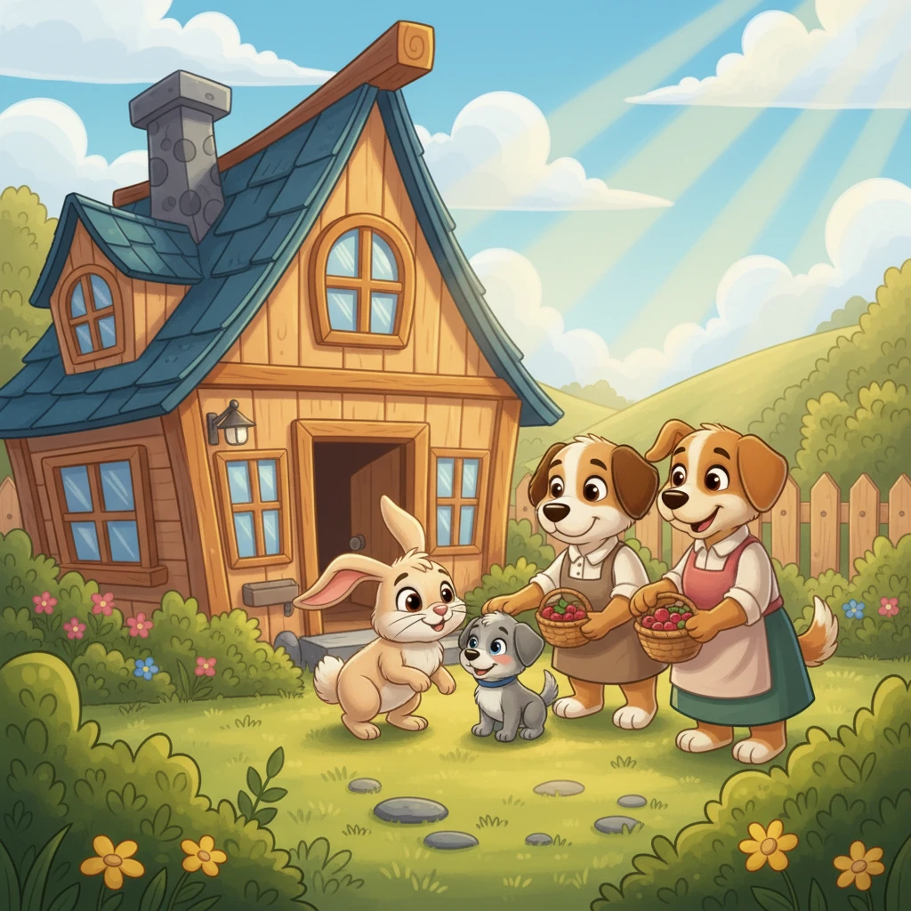 Көжек пен Күшік бірнеше сағат жүргеннен кейін, Күшіктің үйін тапты. Күшіктің ата-анасы оларды қуана қарсы алды және Көжекке алғысын білдірді.