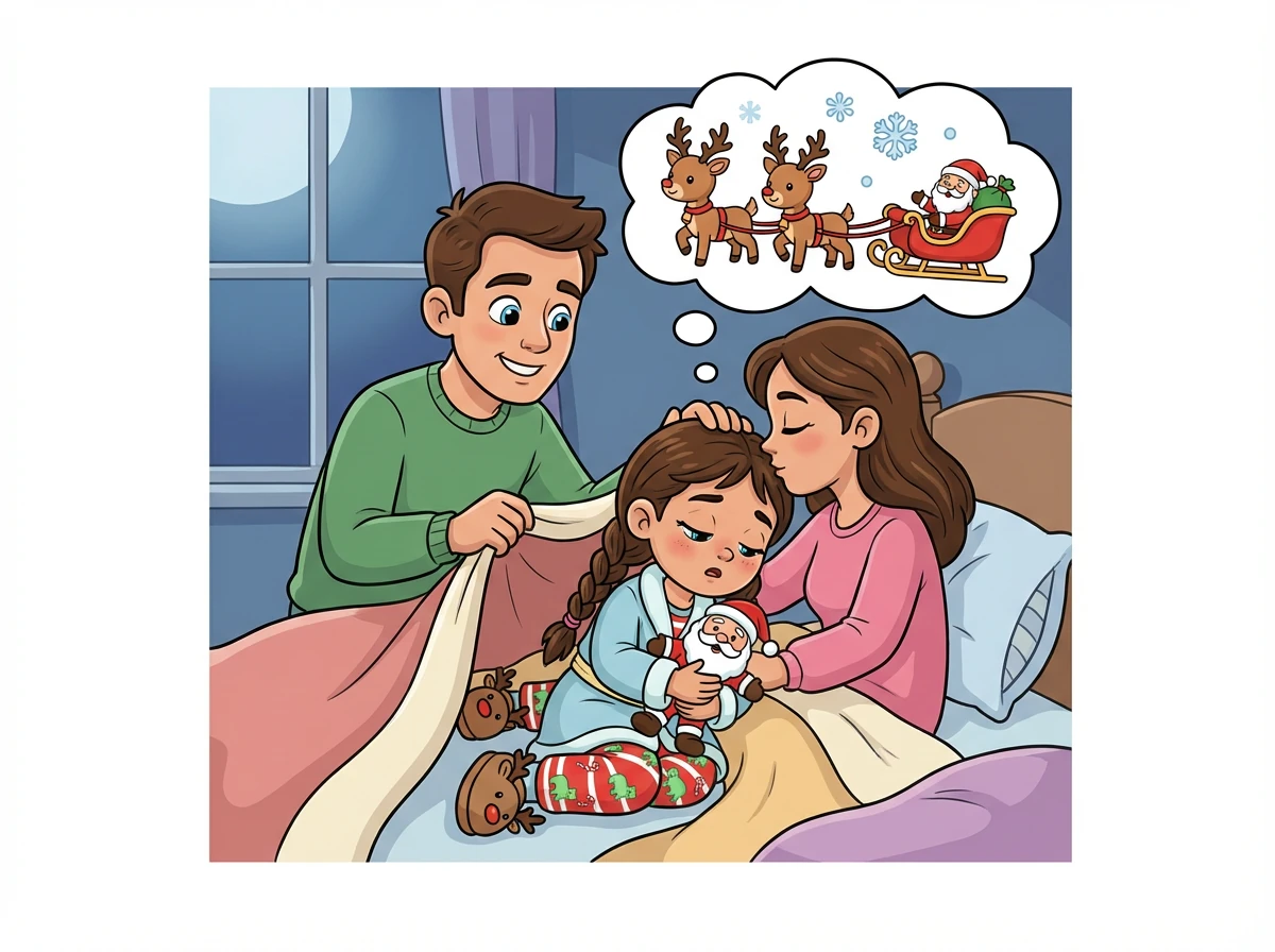 Alexandra's parents tucked her into bed, wishing her sweet dreams. Soon, she drifted off to sleep, her mind filled with visions of reindeer and snow.