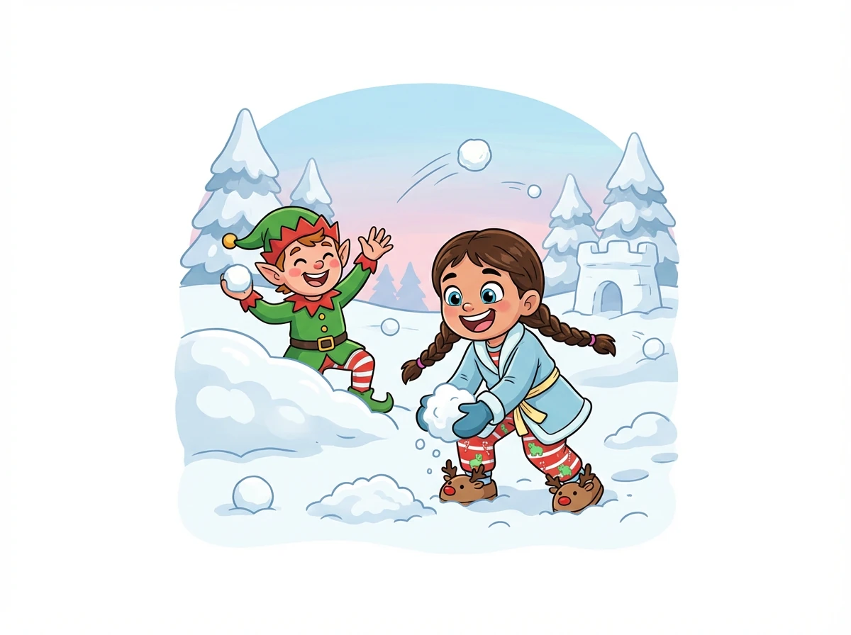 An elf with rosy cheeks waved to Alexandra, inviting her to join in a snowball fight. She grinned and scooped up a handful of snow.