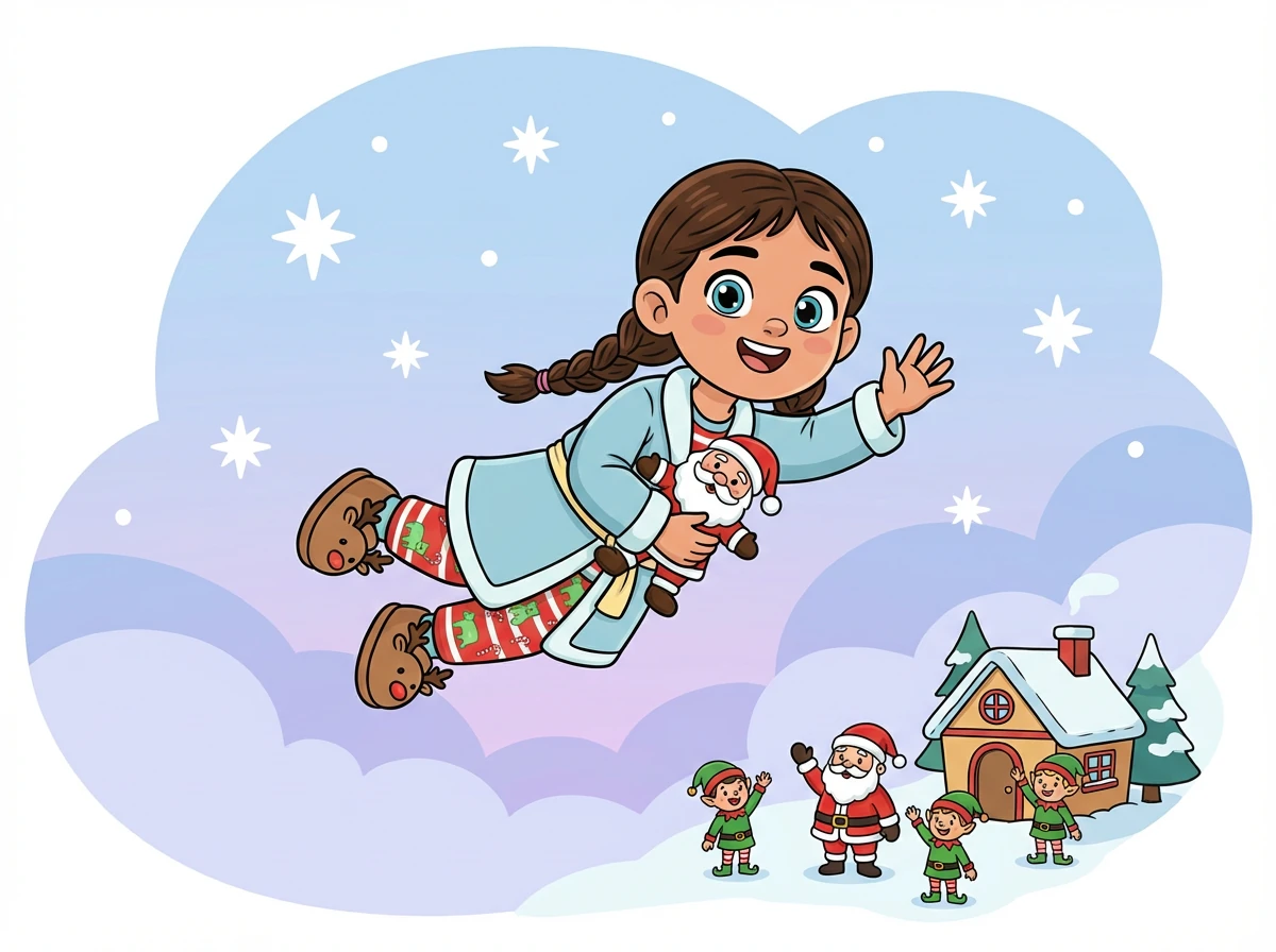 With a final wave to Santa and the elves, Alexandra began to float away. She felt herself getting lighter and lighter as she drifted back to her bed.