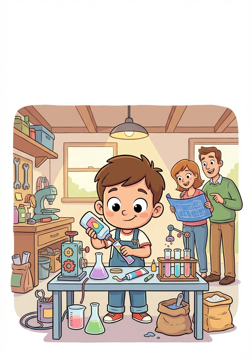 With his parents' support, Tommy built a small laboratory in his garage. He refined his formula and designed a user-friendly applicator for his tile adhesive.