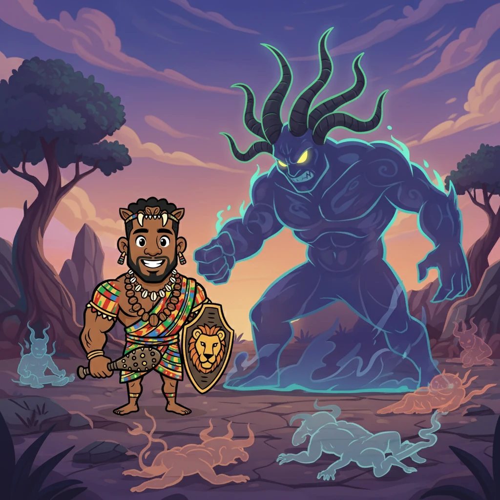 One by one, Joromi battled and conquered spirits with increasingly more horns. He felled the second, third, fourth, fifth, and sixth spirits, each victory a testament to his incredible power. But the seventh spirit proved to be a far greater challenge.