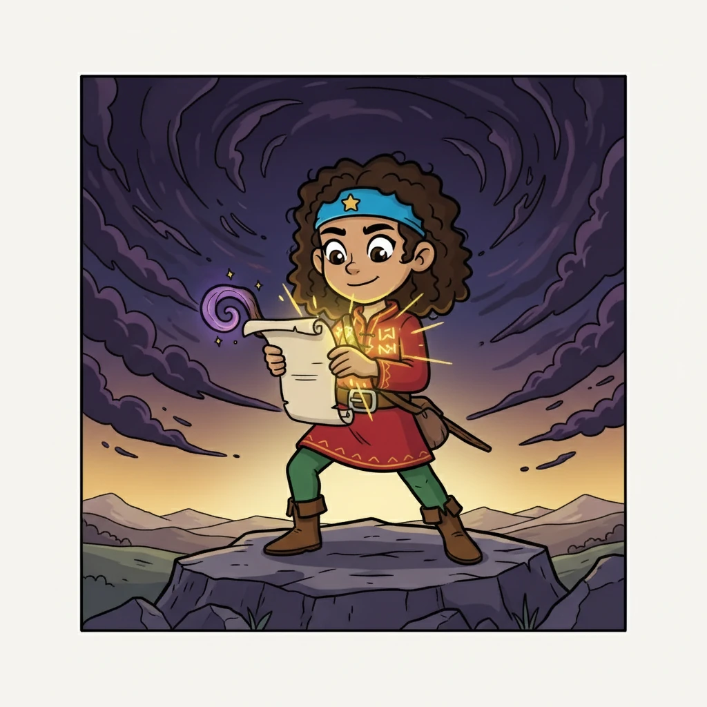 As Aella read the scroll, the runes on her armor blazed with light. She understood her destiny, and with renewed resolve, prepared to face the darkness that threatened her world, ready to use the knowledge she gained to bring peace to the land.