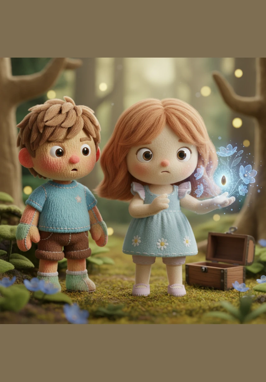 The other children return and marvel at the rare blue rose, but they still don't understand that it actually changed its color. Fed up with their doubts, Esia carefully carries the mysterious flower away, wanting to keep its secret safe from those who didn't trust her word.