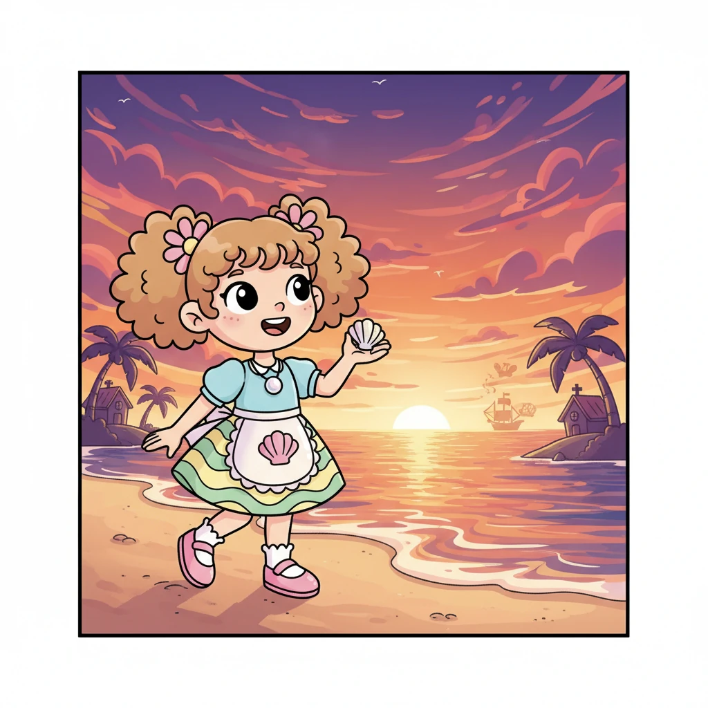 Mentre il sole tramonta tingendo il cielo di viola e arancione, Pearl guarda l'orizzonte, sognando nuove avventure e creazioni. La sua isola e la sua famiglia sono il suo porto sicuro, mentre i suoi sogni la spingono verso il futuro.