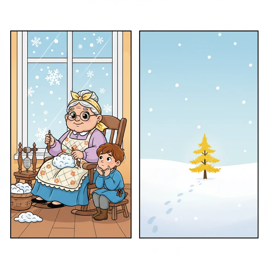 As winter arrived, bringing soft snow, Vanya often sat beside his grandmother as she spun wool by the window. He would gaze out at the tiny larch, now a brave little yellow speck against the white landscape. It was a time for quiet reflection and shared warmth.
