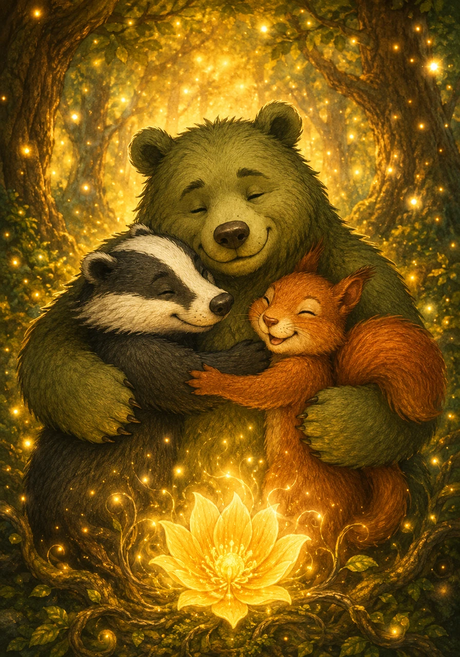 As the friends shared the magic of the Golden Bloom, the entire forest sparkled with a warm, joyful light. Luna hugged her new friends, knowing that the greatest treasure of all was the wonderful power of working together.