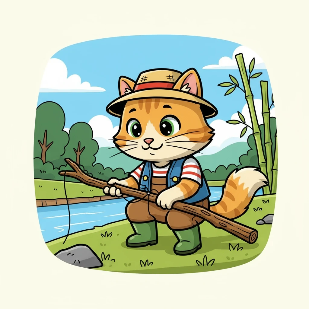 她还找到一根细细的线，绑在木棍上。/ She also found a thin thread and tied it to the stick.