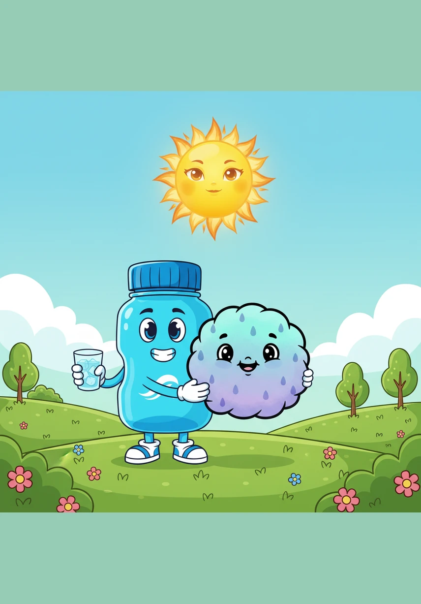 Biru kembali ke pelukan pemiliknya dengan bangga karena ia kini sudah penuh dan siap untuk menemani bermain lagi. Ia mengajak semua teman-temannya untuk selalu membawa botol minum sendiri dan menjaga setiap tetes air yang ada di bumi kita. Petualangan Biru berakhir dengan pesan manis bahwa dengan menjaga air, kita juga sedang menjaga masa depan dunia yang lebih hijau.