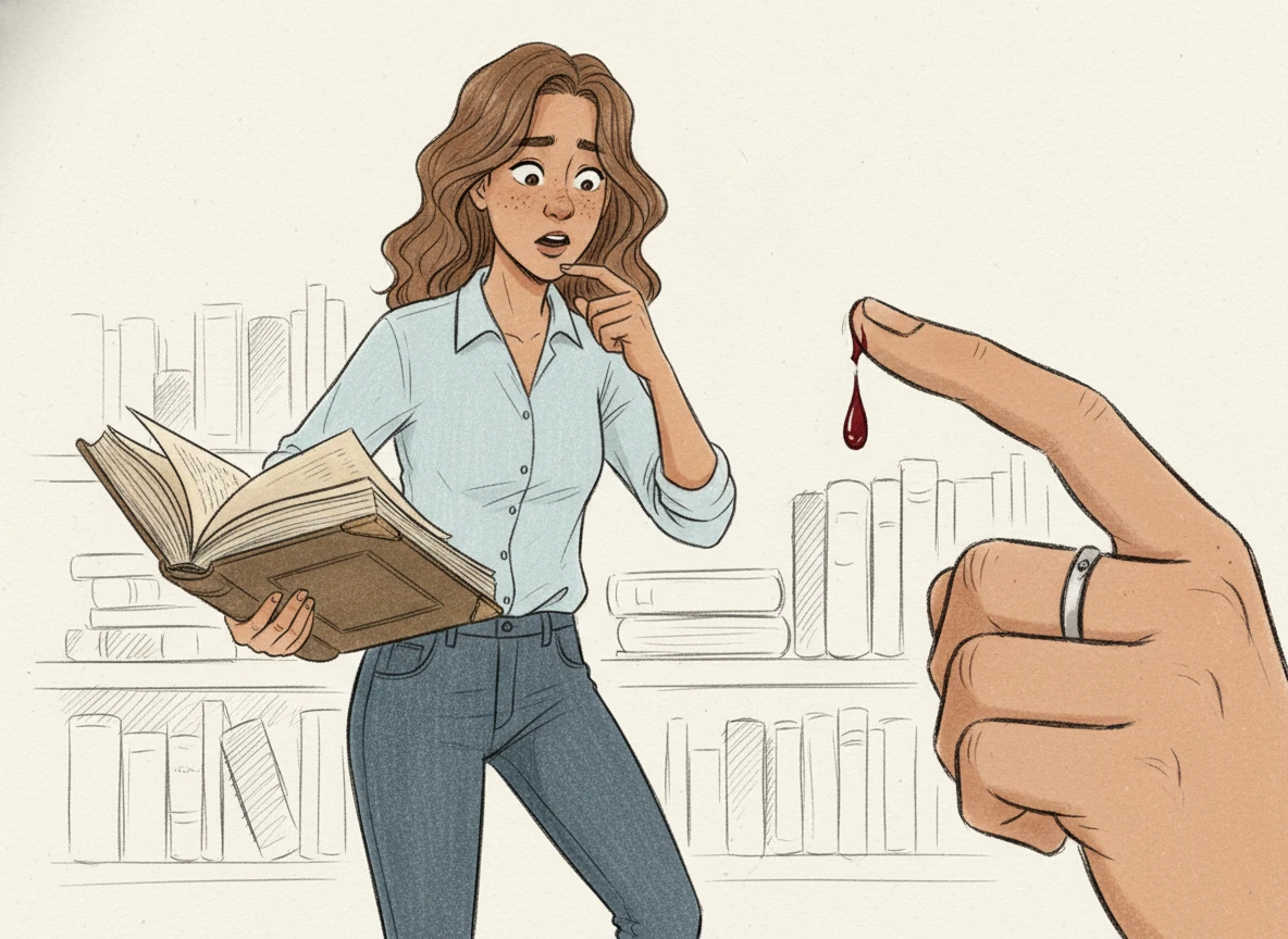 Alex is startled by a sharp sting as a crisp page of a book slices through the skin of a finger. Deep beneath the surface, a tiny blood vessel is torn open, and the hidden world within is suddenly exposed to the air.