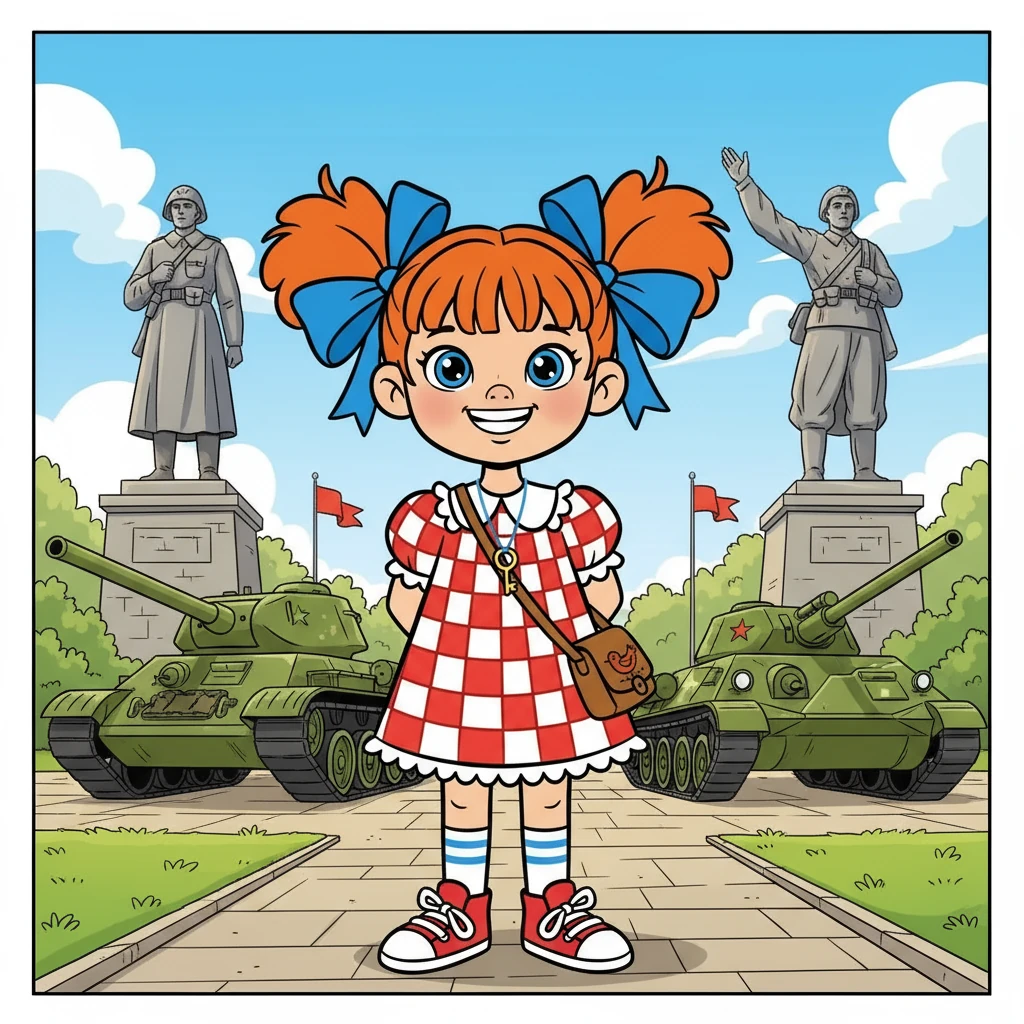 После осмотра Соколовой горы Алиса посетила парк Победы, где увидела военную технику и памятники героям Великой Отечественной войны. Алиса узнала о подвигах людей и почувствовала гордость за свою страну.