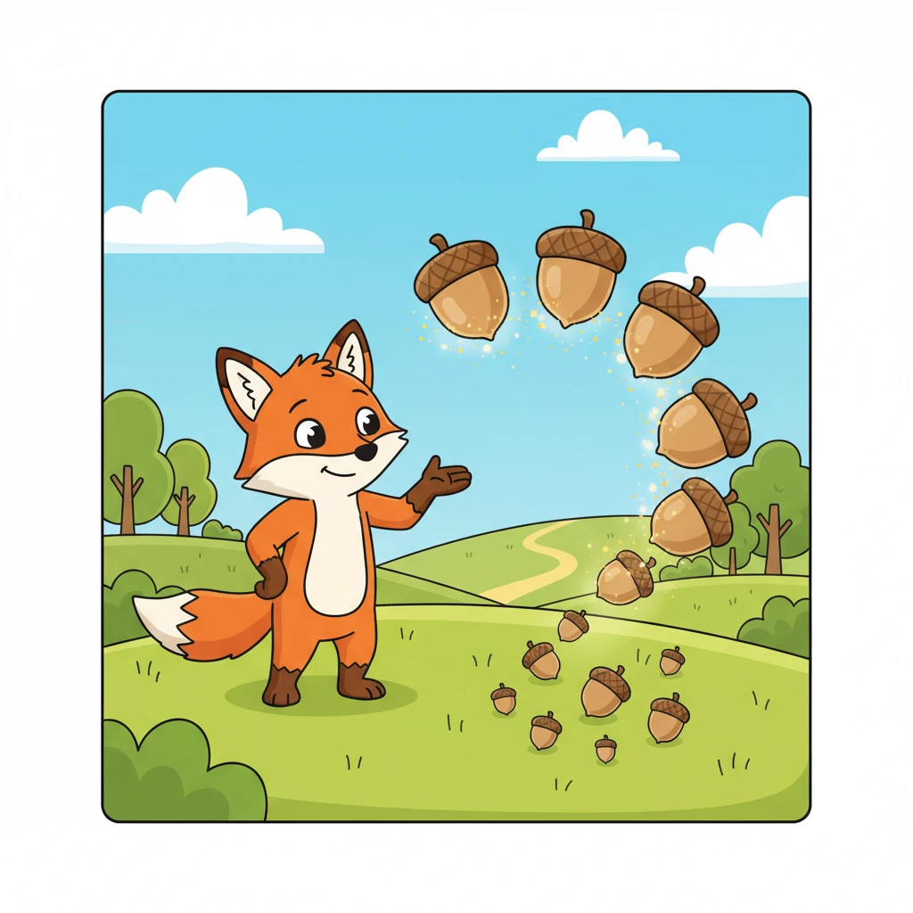 Grandma demonstrates by showing a magical animation where the 10 future acorns gently shrink, losing their 'growth' until they reveal their smaller, original size. This 'un-growing' is what we do with the Future Value to find its worth today.