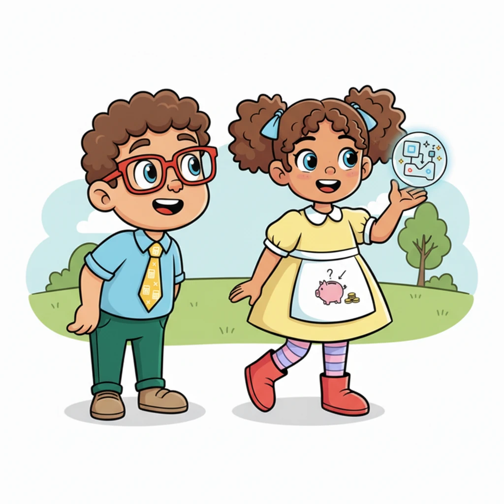 She draws a playful diagram in the air with her wing. "We take the Future Value, and we divide it by (1 + the interest rate) for each period it grew. It's like unwinding a spring or turning back the clock!" Finley watches, fascinated.