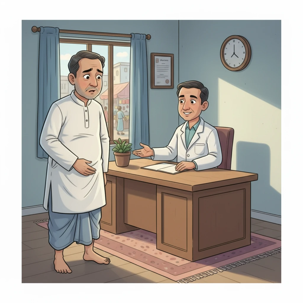 কয়েক মাস ধরে আবুল সাহেবের অতিরিক্ত প্রস্রাব, ক্ষুধা এবং ওজন কমার সমস্যা হচ্ছিল। তার ছেলেরা তাকে স্বাস্থ্য পরীক্ষার জন্য ডাক্তারের কাছে যেতে রাজি করান। অনিচ্ছা সত্ত্বেও তিনি ডাক্তারের চেম্বারে গেলেন। চেম্বারটি পরিপাটি করে সাজানো, ডাক্তার সাদা অ্যাপ্রন পরে ছিলেন।