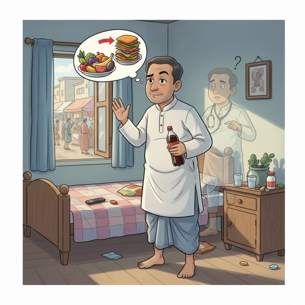 আবুল সাহেব ডাক্তারের পরামর্শগুলো গুরুত্ব দিলেন না। তিনি মনে করলেন, তার তেমন কিছুই হয়নি। ডাক্তারের কথাগুলো তিনি তেমন একটা পাত্তা দিলেন না। নিয়মিত ওষুধ খাওয়া বা স্বাস্থ্যকর খাবার খাওয়ার ব্যাপারেও তার কোনো আগ্রহ ছিল না।