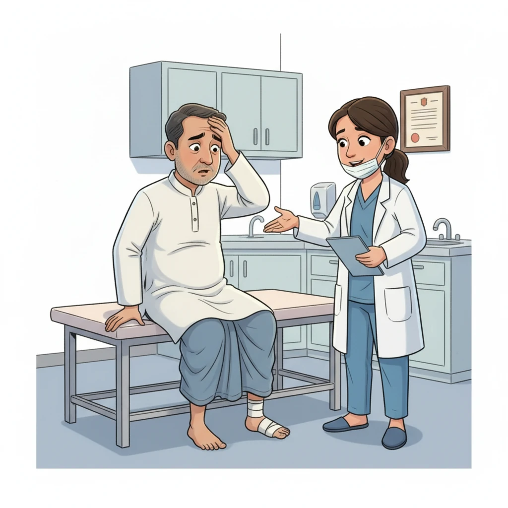 কিছুদিন পর আবুল সাহেবের পায়ে একটি ঘা দেখা দিল, যা কিছুতেই সারছিল না। অবশেষে, তিনি একজন সার্জনের শরণাপন্ন হলেন। সার্জন জানালেন, ডায়াবেটিস অনিয়ন্ত্রিত থাকার কারণে এই সমস্যা হয়েছে। এখন তার পায়ের কিছু অংশ কেটে ফেলতে হবে।