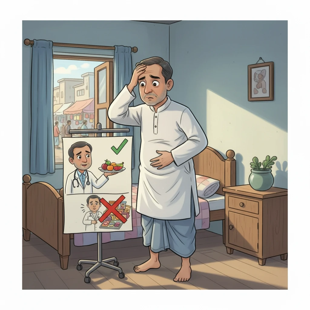 আবুল সাহেব অসহায় চোখে তাকিয়ে রইলেন। তিনি বুঝতে পারলেন, ডাক্তারের কথা না শোনার ফলস্বরূপ আজ তার এই অবস্থা। যদি তিনি সময় মতো ডায়াবেটিসের চিকিৎসা করাতেন এবং নিয়ম মেনে চলতেন, তাহলে হয়তো এই পরিণতি এড়ানো যেত।