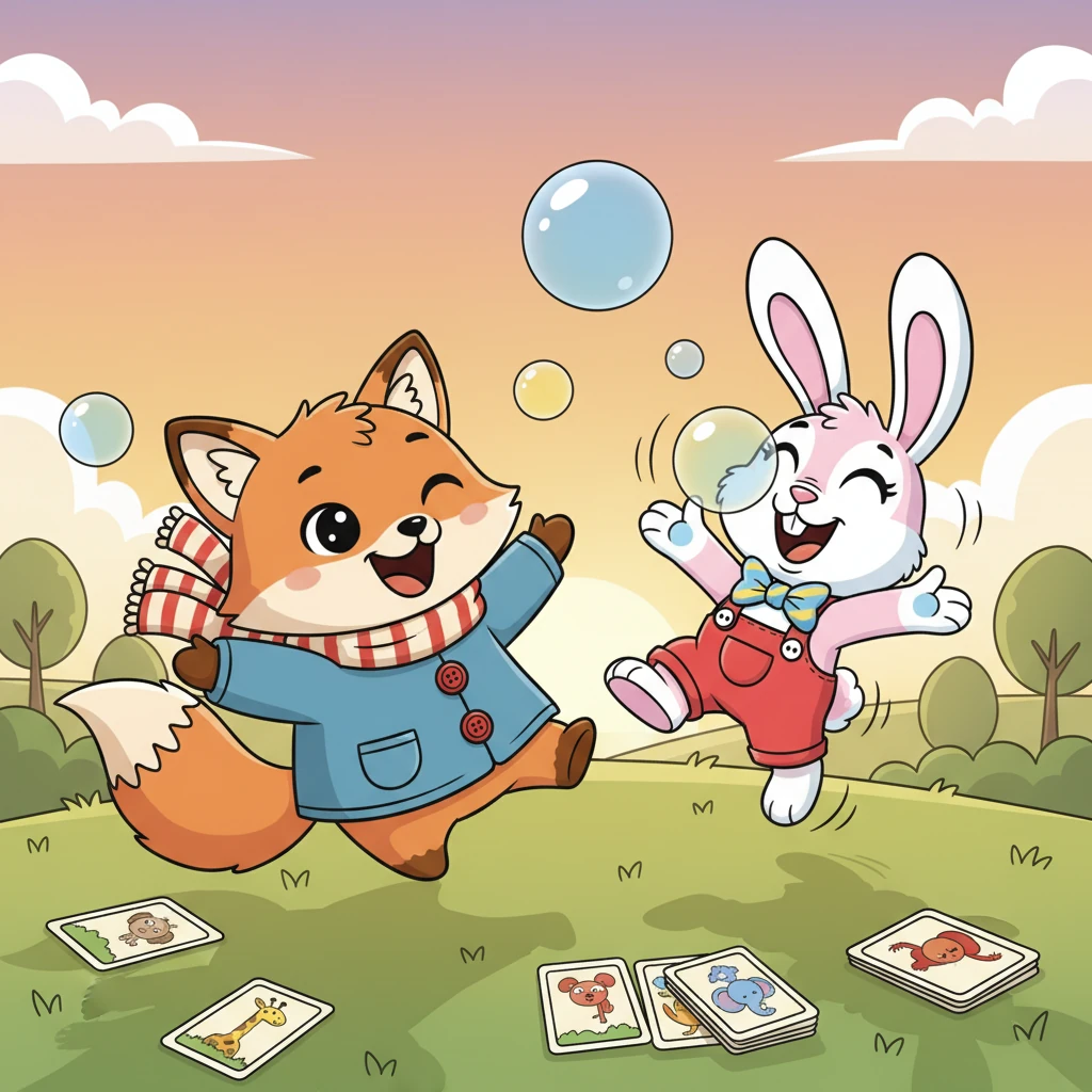As they played, they discovered they loved the same games and told funny jokes that made both their tails wag and ears twitch with joy. Foxy realized he wasn't lonely anymore, and Pip forgot all about being lost. Their hearts felt light and bubbly.