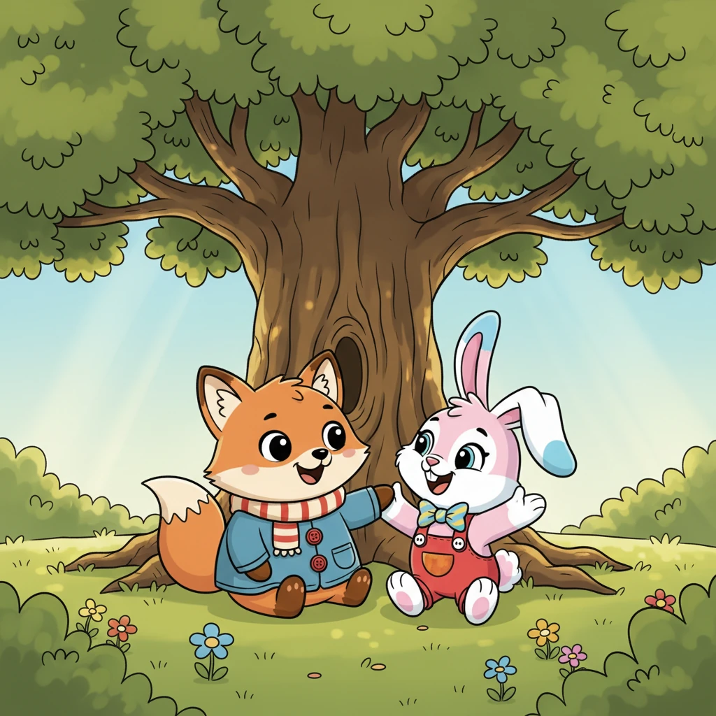 Sitting under the shade of the big oak tree, Foxy and Pip exchanged happy glances. "You're the best friend I've ever met," Foxy declared, his voice full of warmth. Pip nodded vigorously, her fluffy tail wiggling, "And you're mine!"